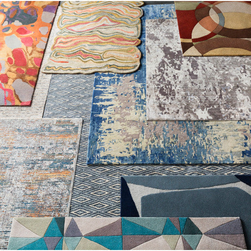 Surya Presidential PDT-2305 9'x13'1" Rug, Blue/Burnt Orange/Peach/Pale Blue/Gray