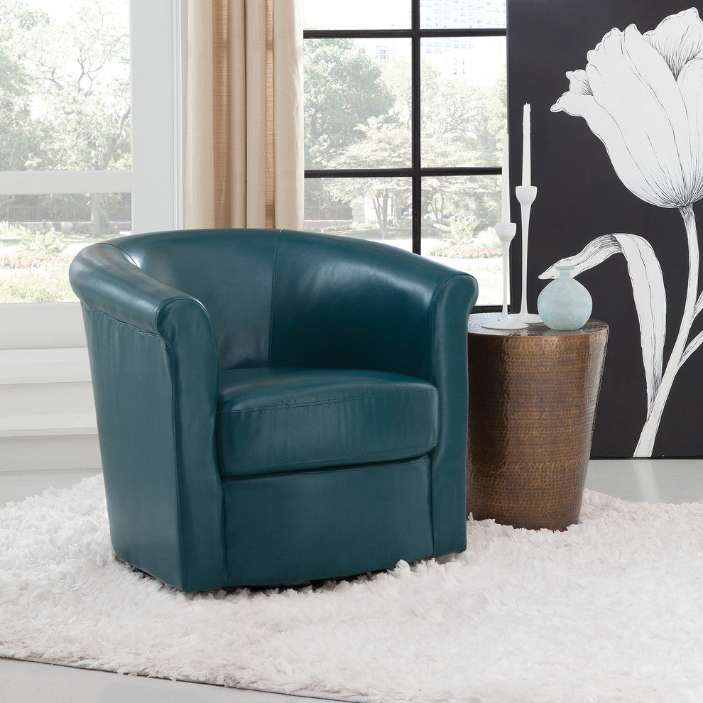 Marvel 360 Swivel Barrel Chair by Grafton Home, Peacock Faux Leather