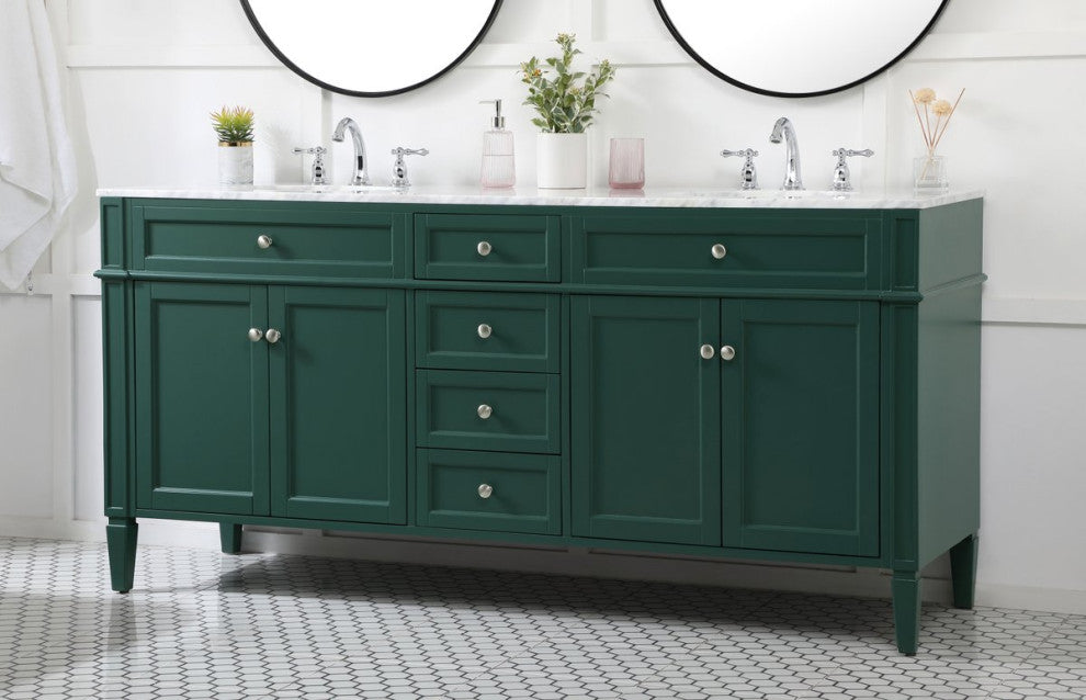 Home Living Vanity with Carrara White Marble Countertop, Green, 72", Double Sink