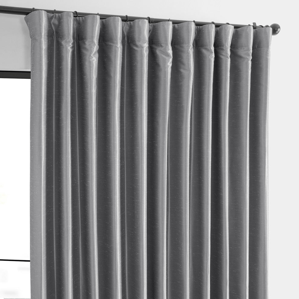 Blackout Extra Wide Vintage Textured Faux Dupioni Curtain, Storm Grey, 100"x108"