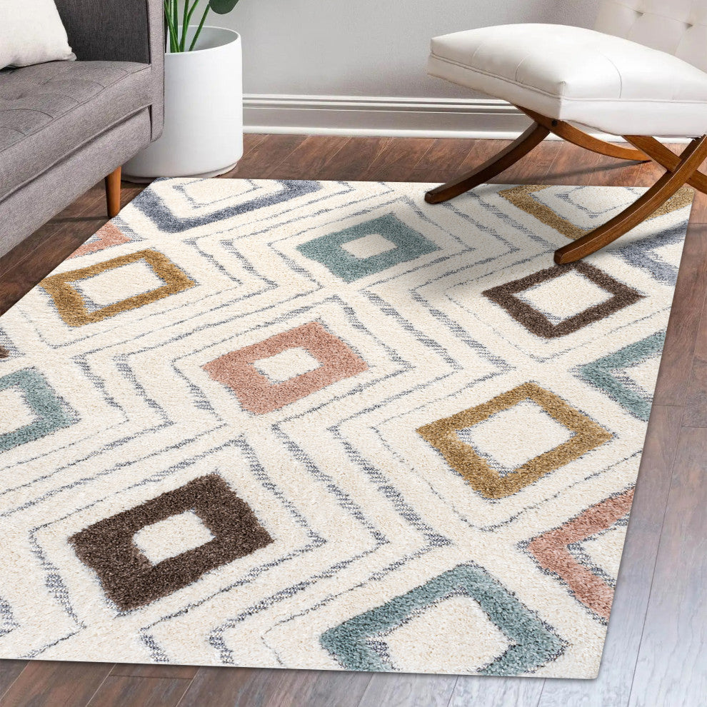 Amira Diamond Tribal High-Low Multi/Cream 8'x10' Area Rug
