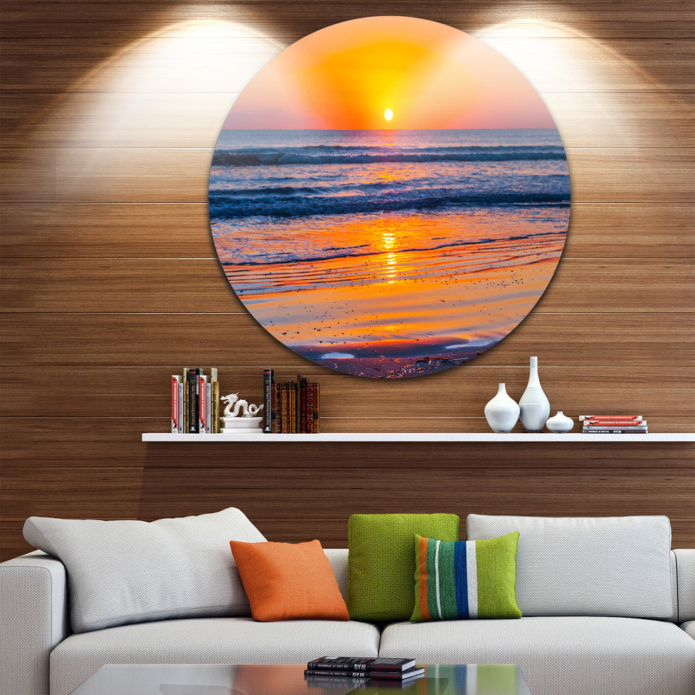 Sandy Sea Beach In Early Morning, Seashore Disc Metal Wall Art, 11"