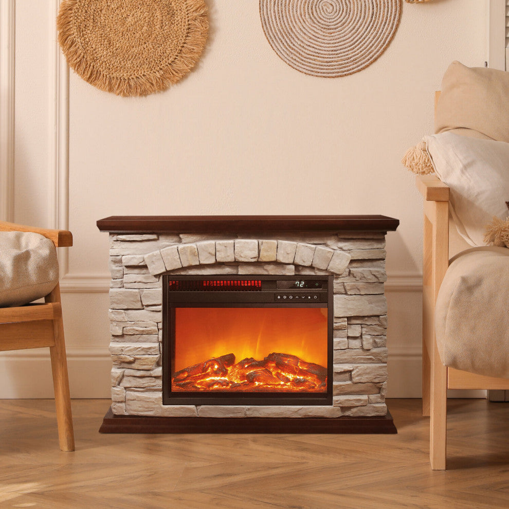 Large Square Infrared Faux Stone Fireplace