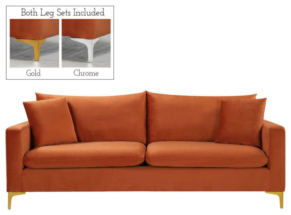 Naomi Velvet Upholstered Sofa, Cognac
