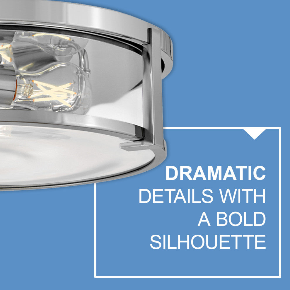Hinkley Lowell 16" Md Flush Mount Ceiling Light, Chrome + Clear Glass