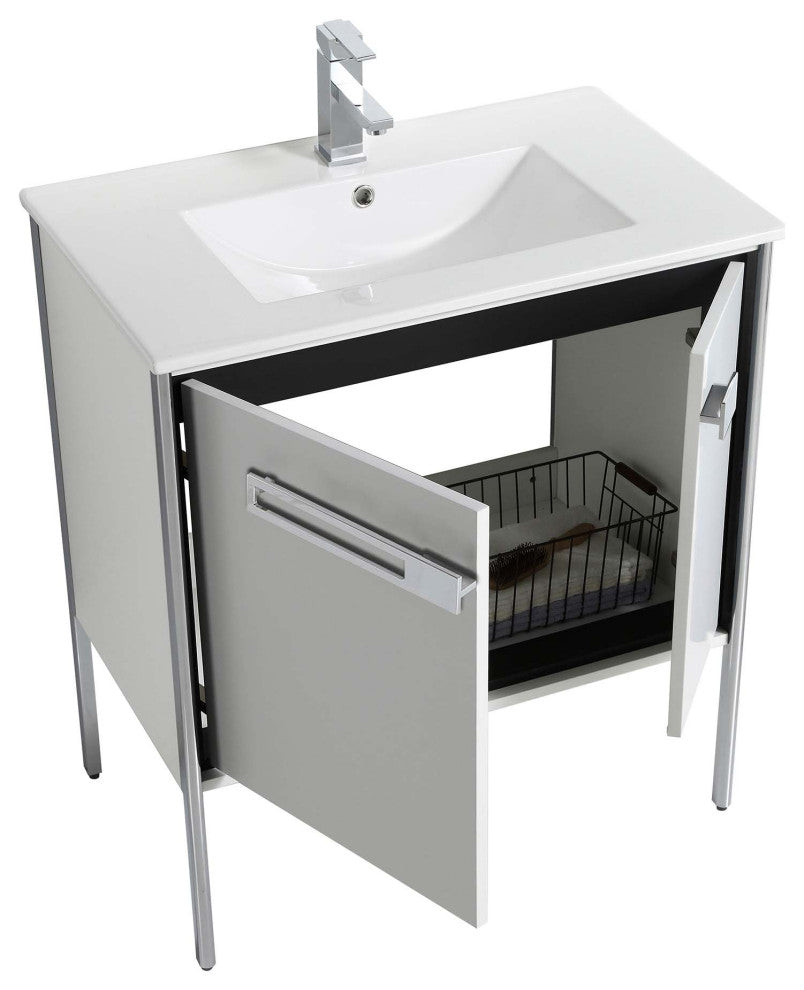 Oakville Bath Vanity, Ceramic Sink, White Matte, 30 Inch, Chrome Hardware