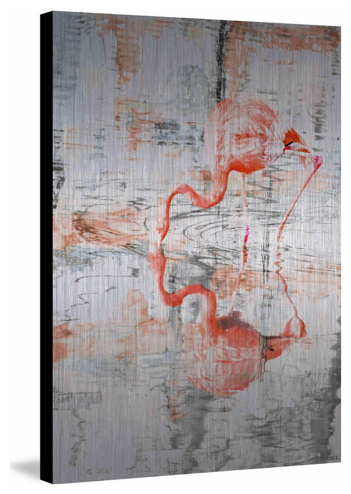 "Flamingo Reflection" Painting Print on Brushed Aluminum, 24"x36"