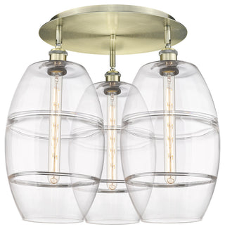 Ballston-Vaz 3-Light 22" Flush Mount, Antique Brass, Clear