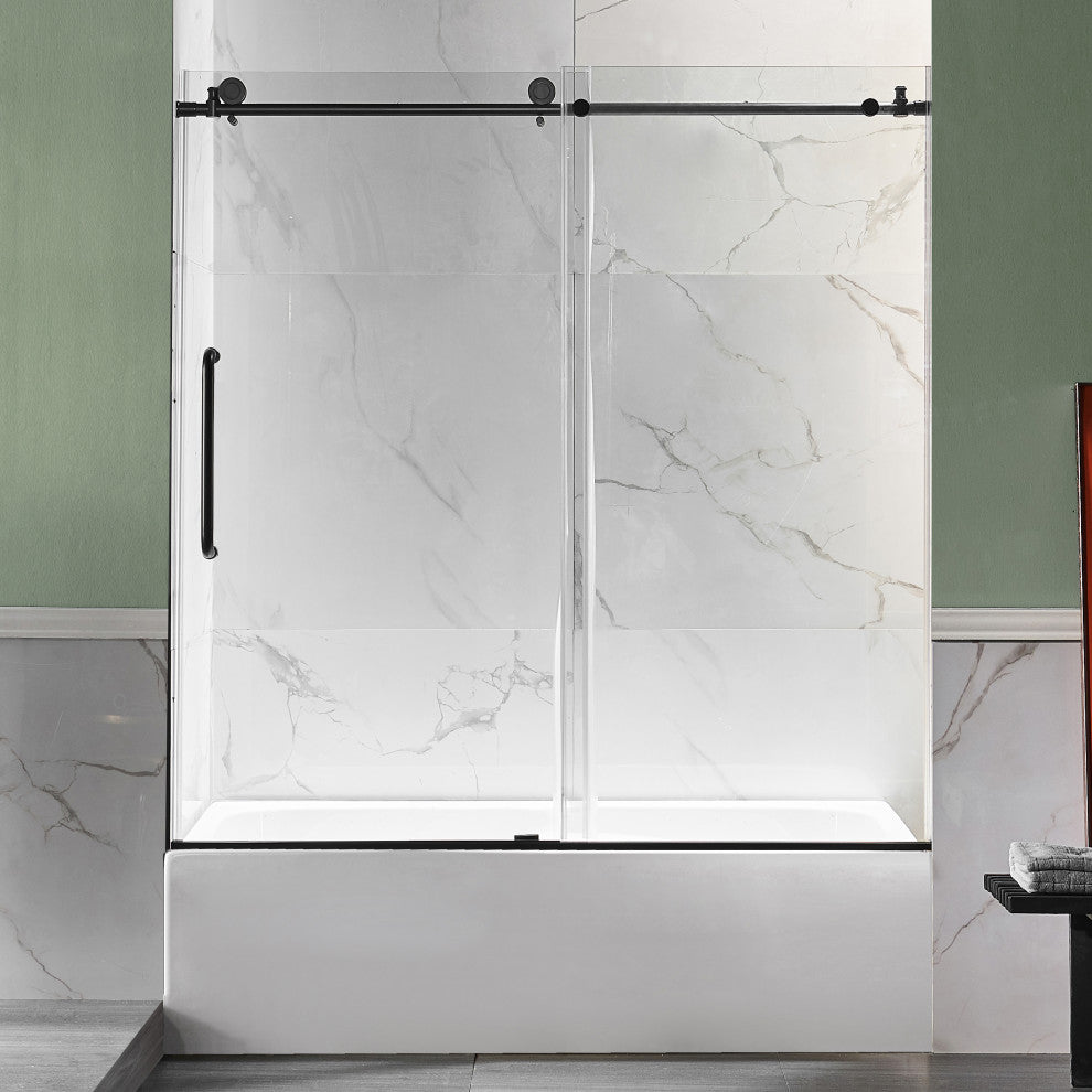 Anzzi 5' Left Drain Tub, White With 60" x 62" Tub Door, Matte Black