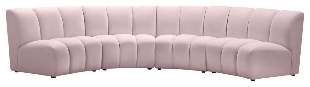 Infinity Channel Tufted Velvet Modular Chair, Pink, 4 Piece