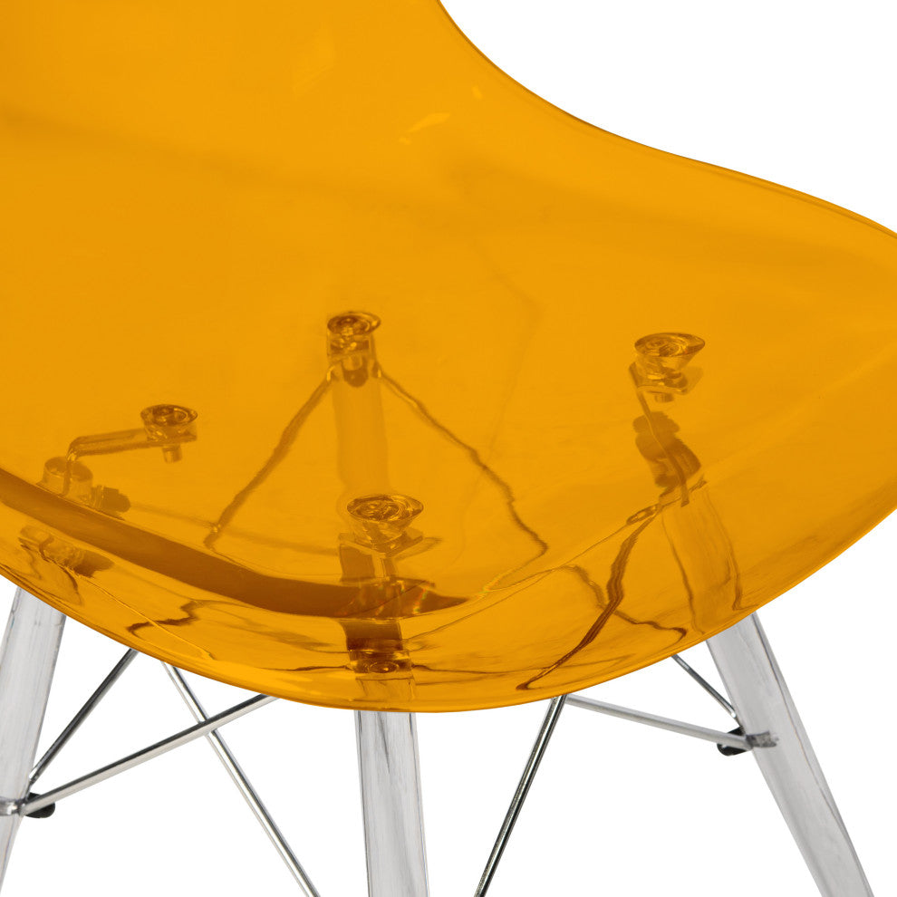 LeisureMod Dover Molded Dining Side Chair With Acrylic Base, Transparent Orange