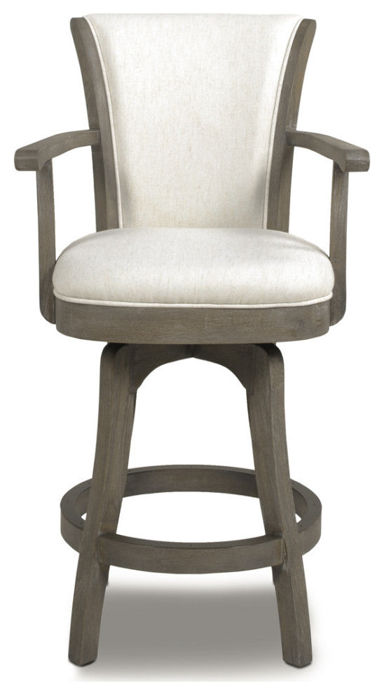 Williams Swivel Bar and Counter Stool With Armrests, Natural White Linen, Counter Height