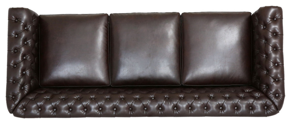 Vita Chesterfield Tufted Faux Leather Sofa, Brown