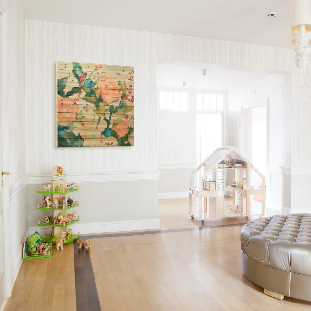 June Bouquet Wall Art Giclee Printed On Solid Fir Wood Planks