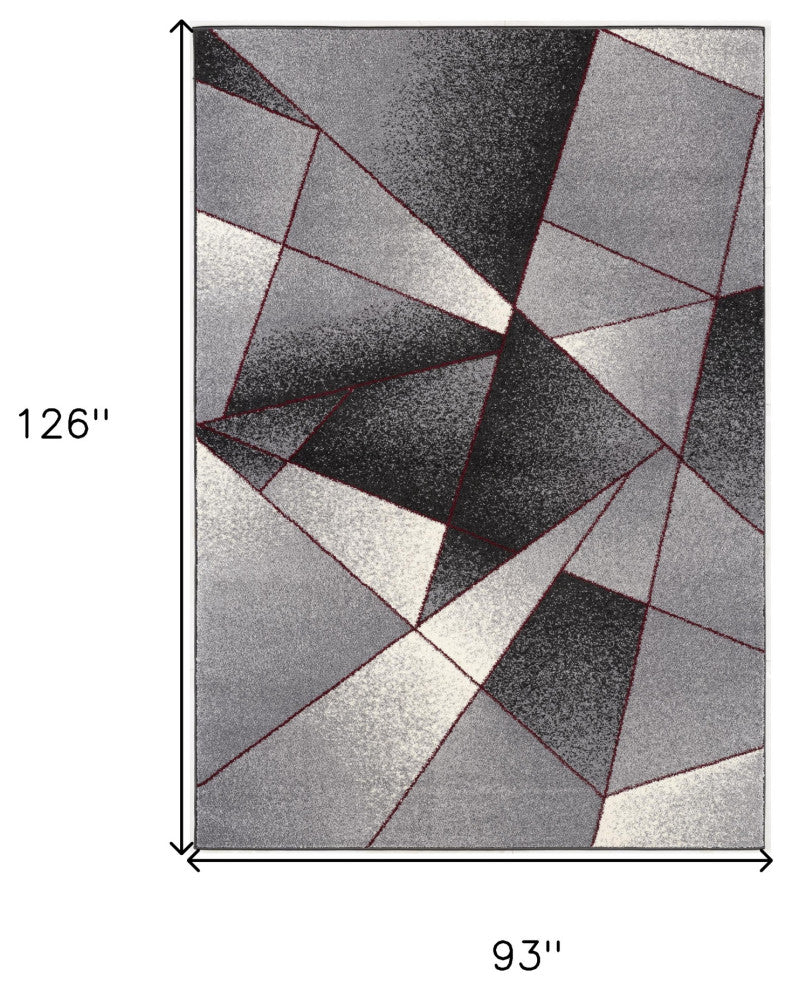 8"x11" Gray and Red Prism Pattern Area Rug