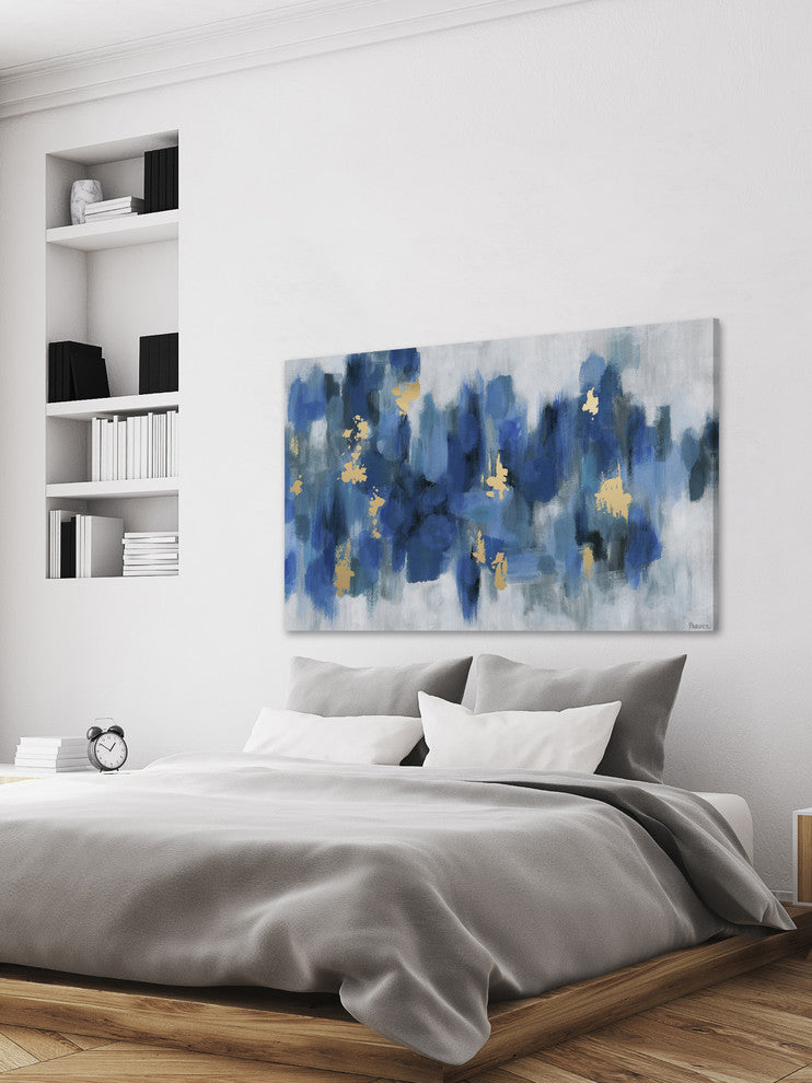 "Blurry Blue Flowers II" Painting Print on Wrapped Canvas, 36"x24"