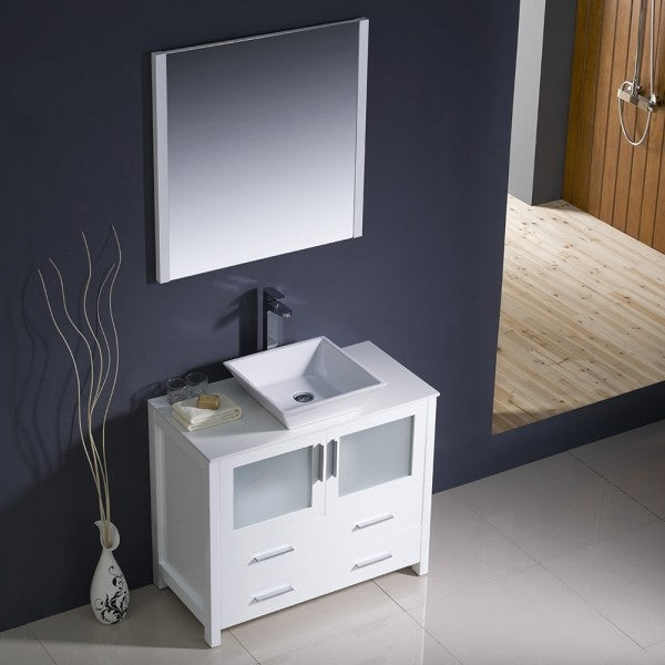 Fresca Torino 36" White Modern Bathroom Vanity With Vessel Sink