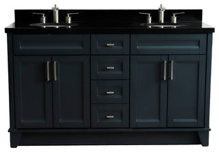 61" Double Sink Vanity, Dark Gray Finish And Black Galaxy Granite