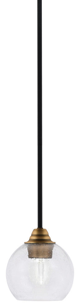 Paramount 1-Light Mini Pendant, Matte Black & Brass, 5.75" Clear Bubble Glass