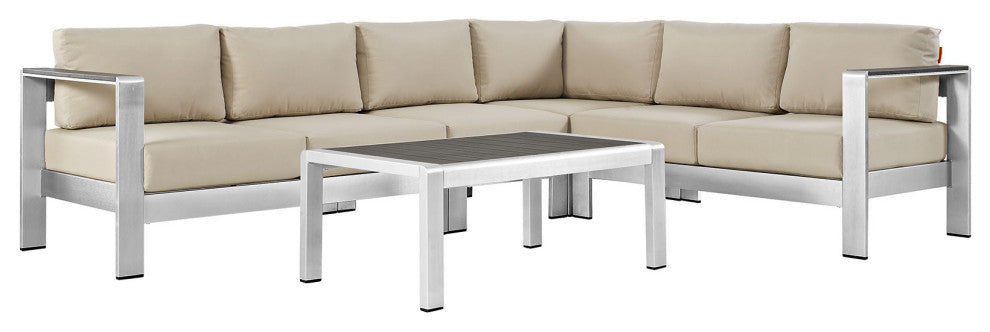 Shore 5 Piece Outdoor Patio Aluminum Sectional Sofa Set EEI-2557-SLV-BEI
