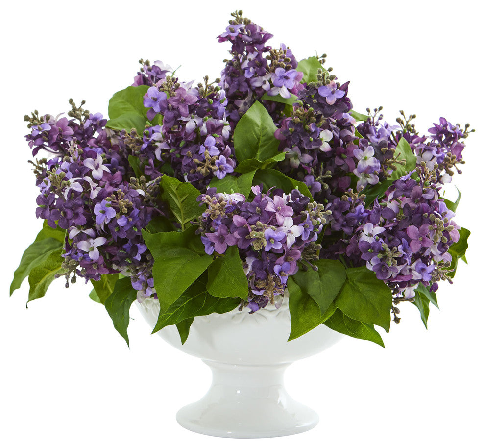 Lilac Artificial Arrangement in White Vase, Purple
