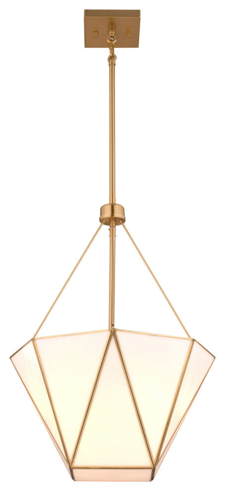 Burnett 3-Light Brass Mid-Century Modern Pendant, White Opal Tiffany Glass Shade