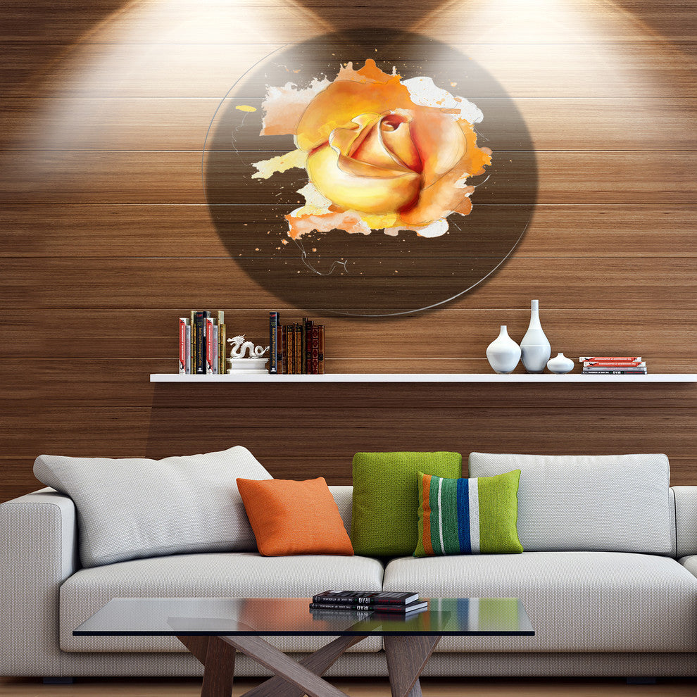 Yellow Rose Flower On White Back, Flower Round Metal Wall Art, 23"