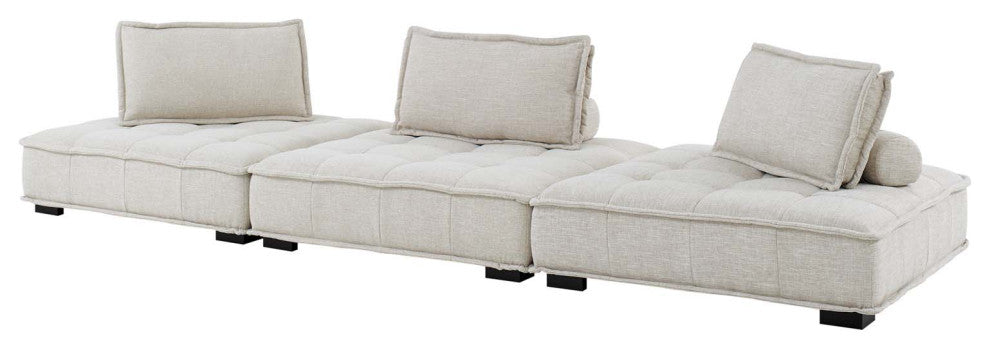 Modular Deep Tufted Sofa Set, Beige, Fabric, Modern, Lounge Hotel Hospitality
