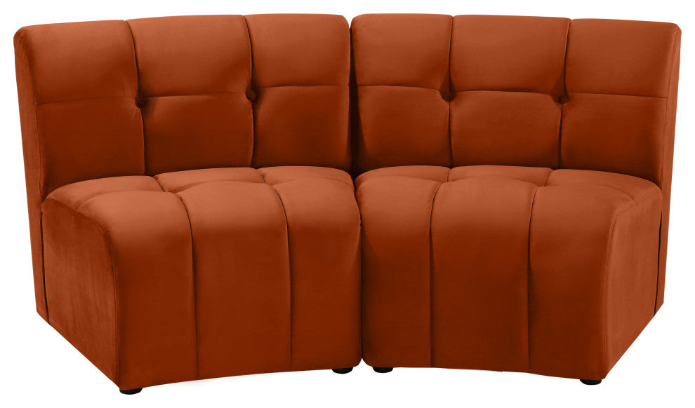 Limitless Velvet Upholstered 2-Piece Modular Sectional, Cognac
