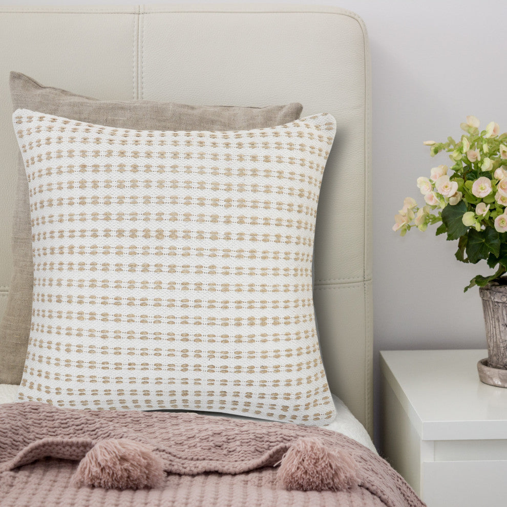 Ivory and Jute Interwoven Throw Pillow