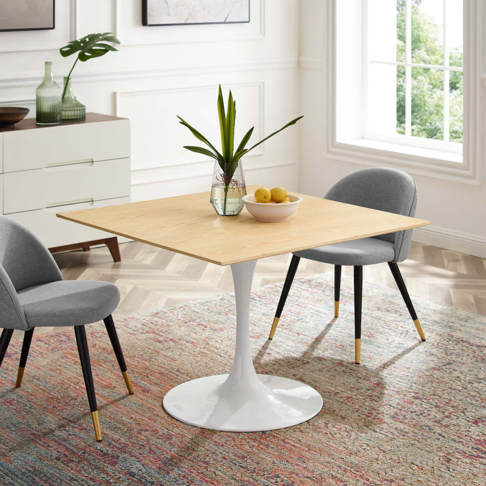 40" Dining Table, Square, Natural Brown White, Metal, Modern, Hospitality