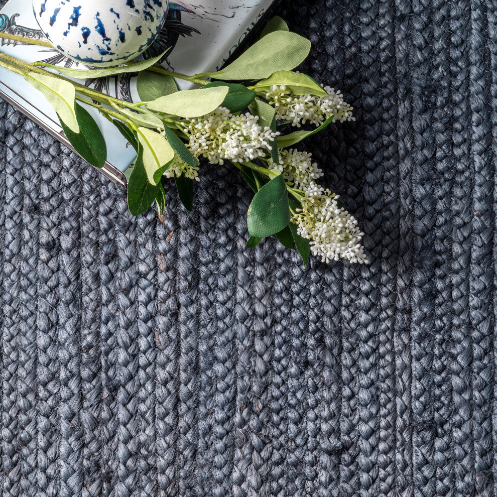 Nuloom Rigo Hand Woven Farmhouse Jute Area Rug, Navy 4'Round