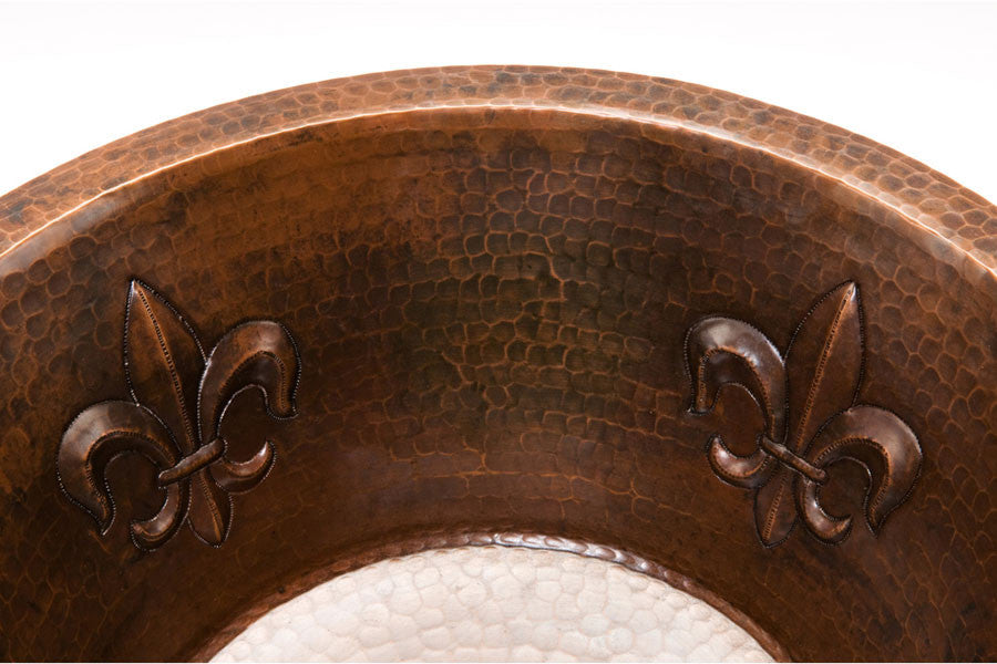 BR16FDB3 16'''' Round Decorated Hammered Copper Bar Sink
