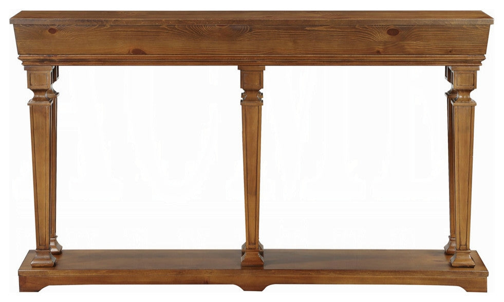 72" Oak Solid and Manufactured Wood Floor Shelf Console Table With Shelves