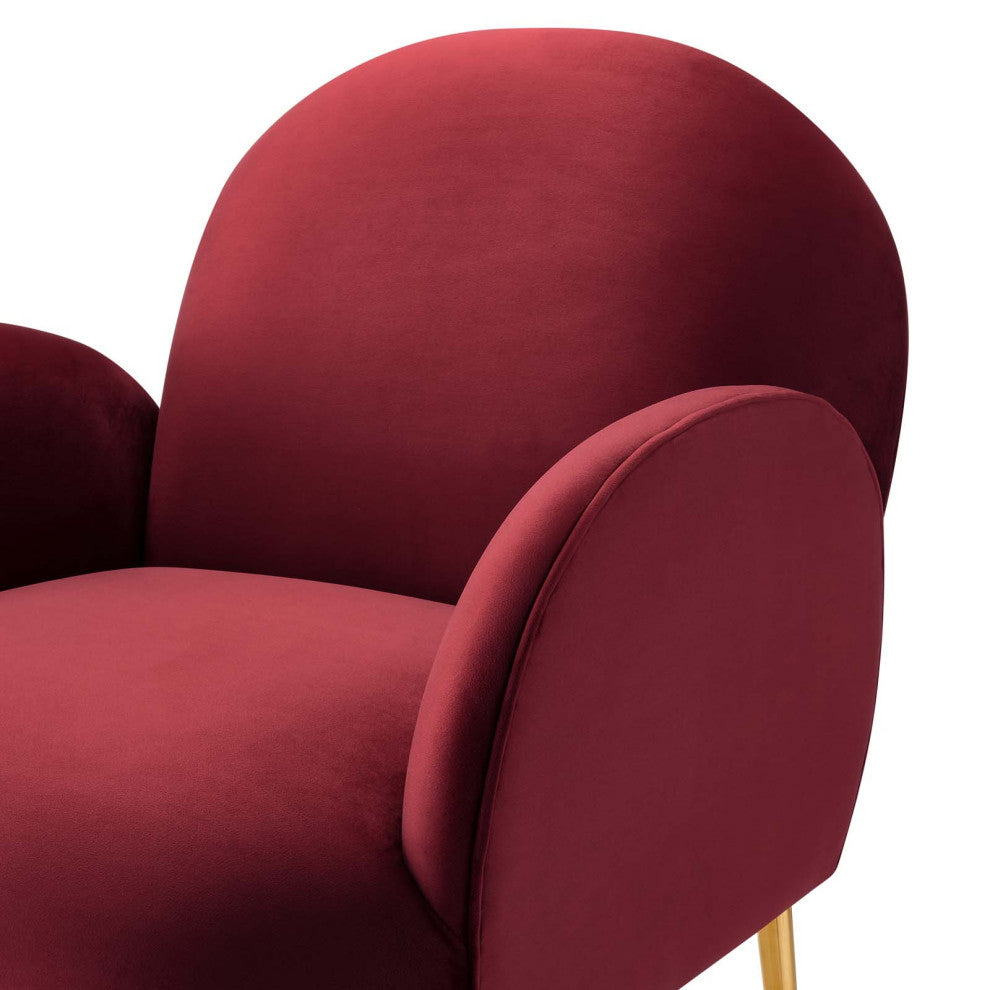 Armchair Accent Chair, Red, Velvet, Modern, Mid Century Hotel Lounge Cafe Lobby