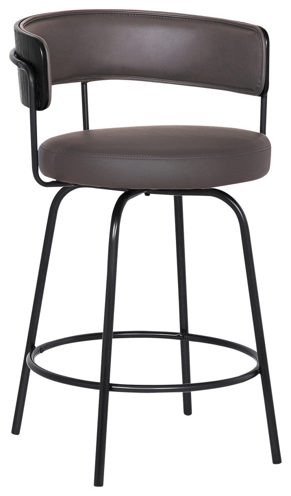 26" Gray Faux Leather Modern Swivel Bar Stool