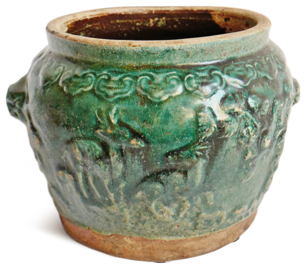 Consigned Green Blue Ceramic Pot