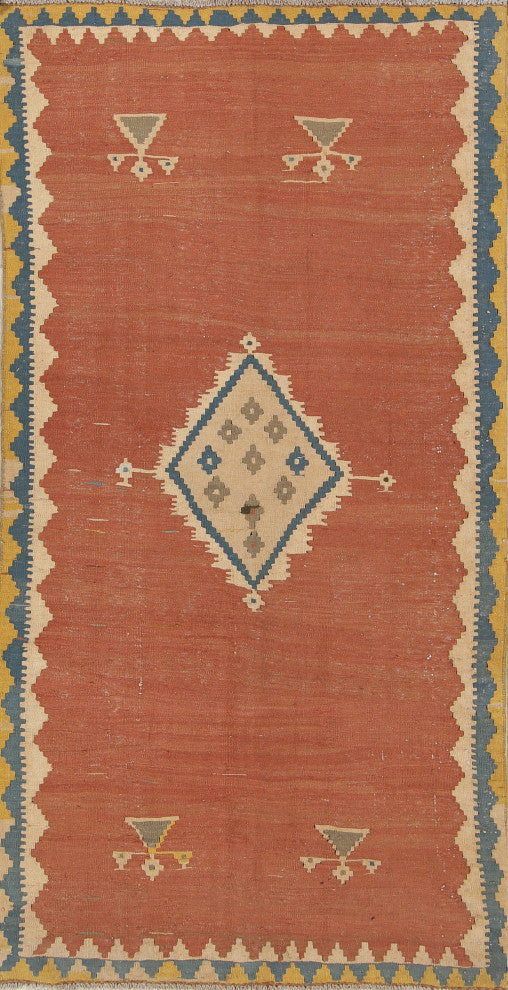 Consigned, Kilim Oriental Traditional Hand-Woven Persian Area Rug, Orange, 6x11