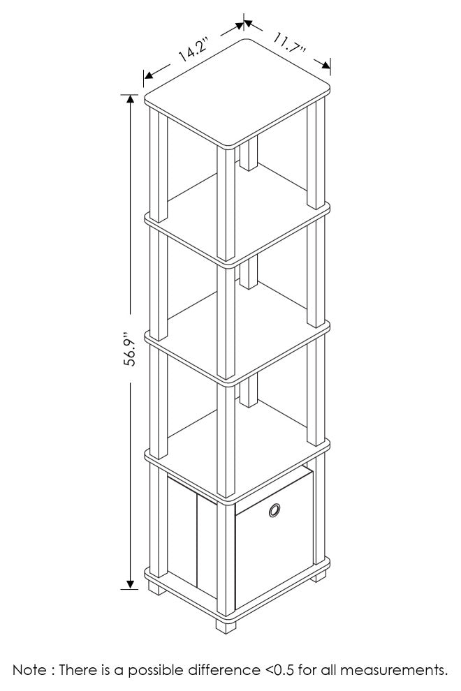 5-Tier Display Decorative Shelf with One Bin, Columbia Walnut/Black/Dark Brown