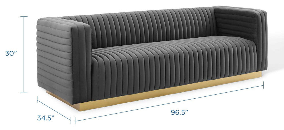 Charisma Channel Tufted Performance Velvet Living Room Sofa - Charcoal