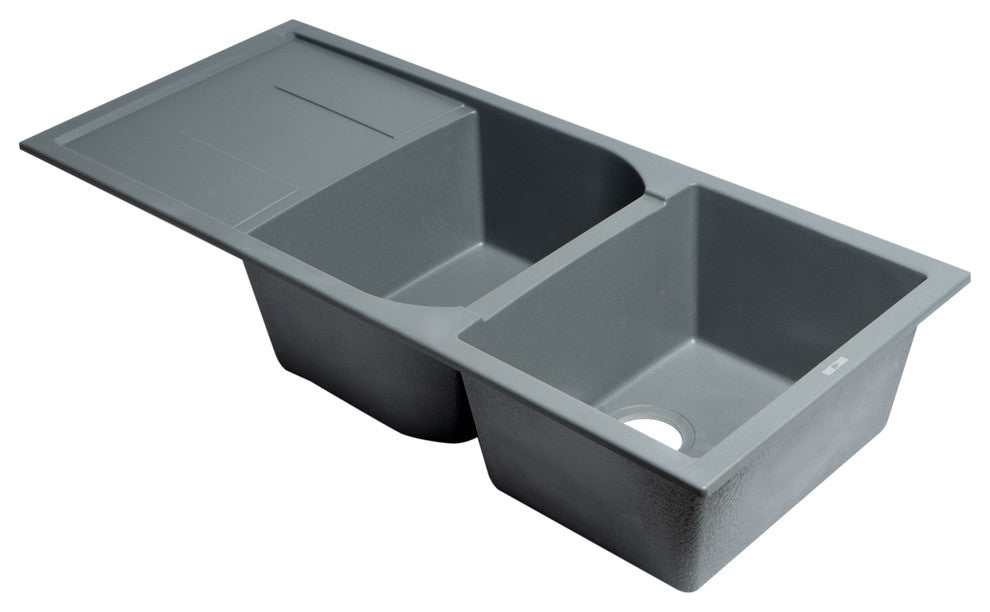 Titanium 46" Double Bowl Granite Composite Kitchen Sink with Drainboard