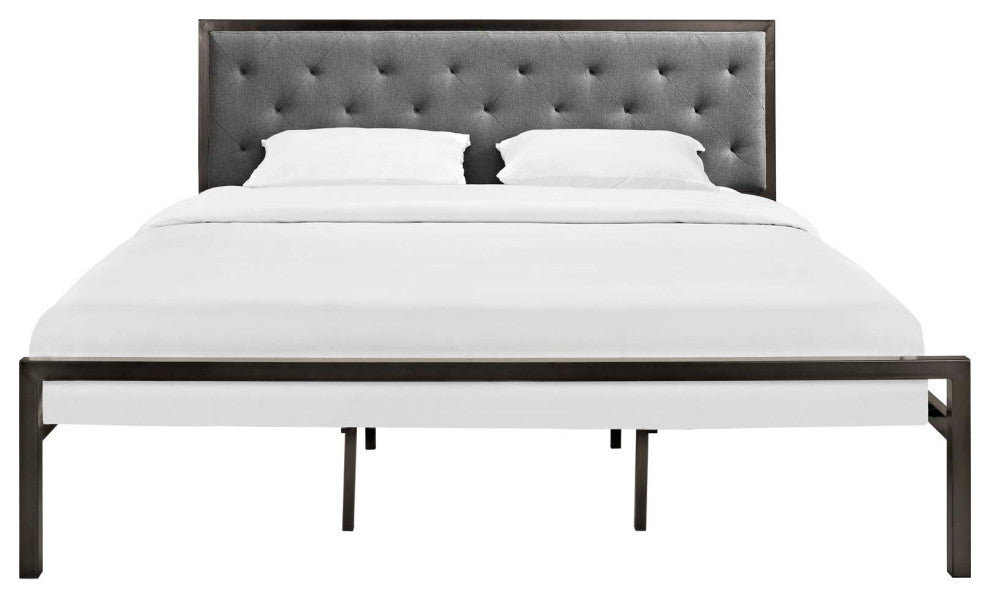 Brown Gray Mia King Fabric Bed