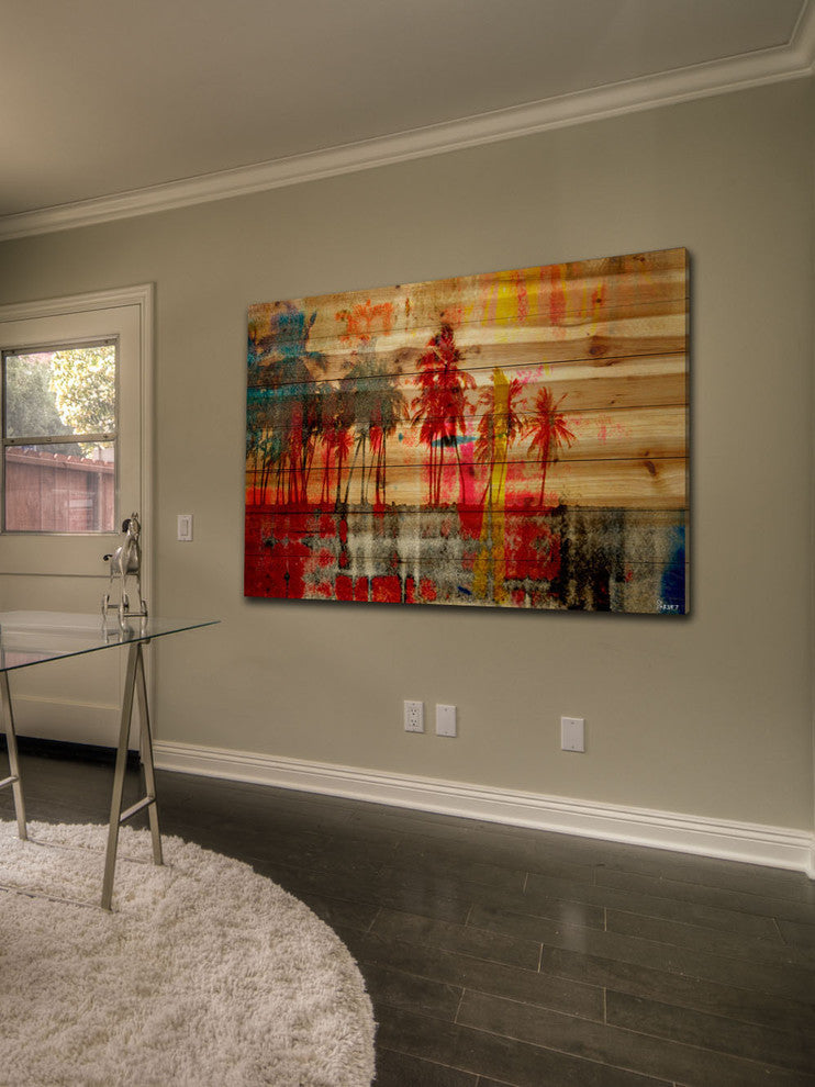 "Abbott Kinney" Print on Natural Pine Wood, 36"x24"