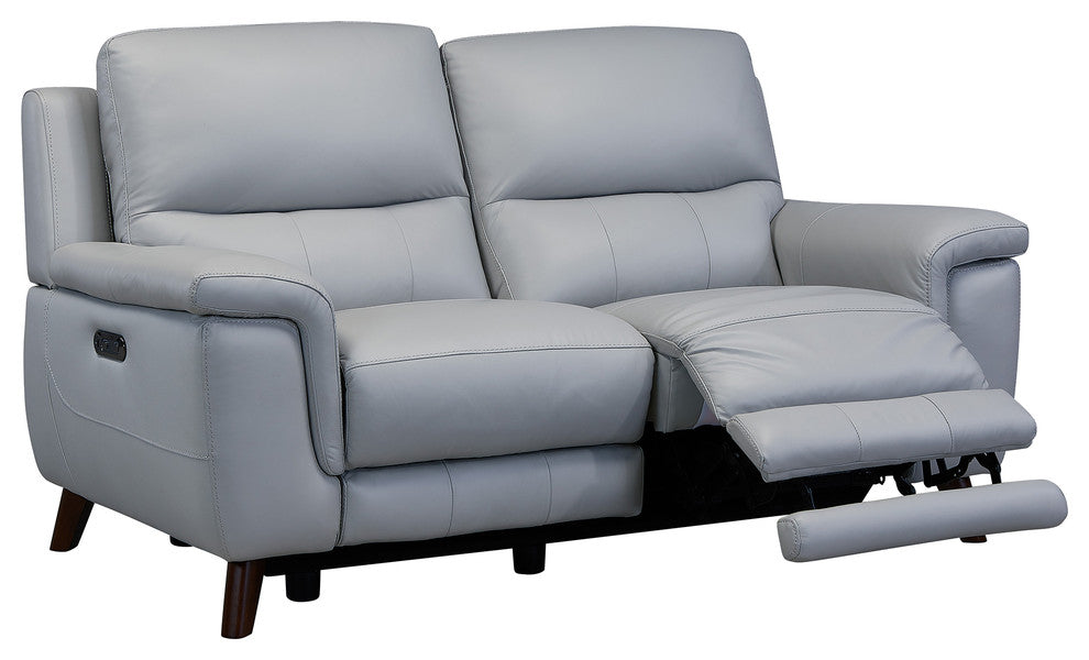 Lizette Loveseat, Dark Brown Wood Finish and Dove Gray Genuine Leather
