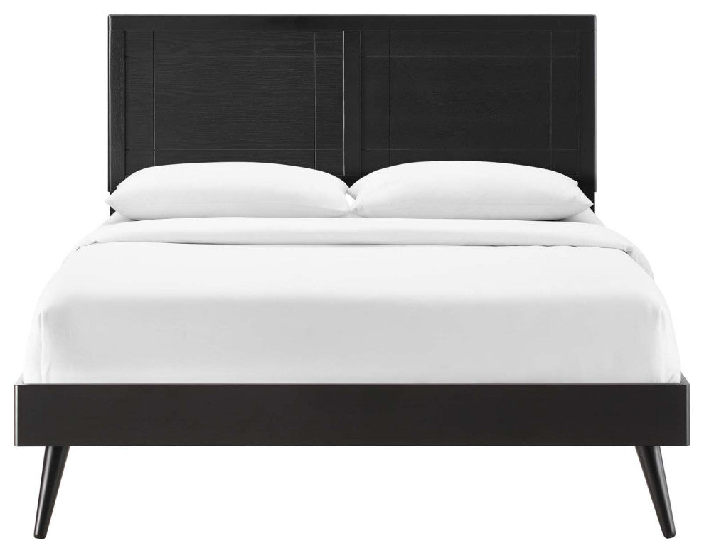Platform Bed Frame, King Size, Wood, Black, Modern Mid-Century, Bedroom Master