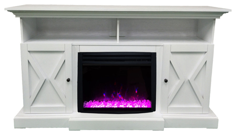 62" Summit Farmhouse Electric Fireplace Mantel With Crystal Insert, White