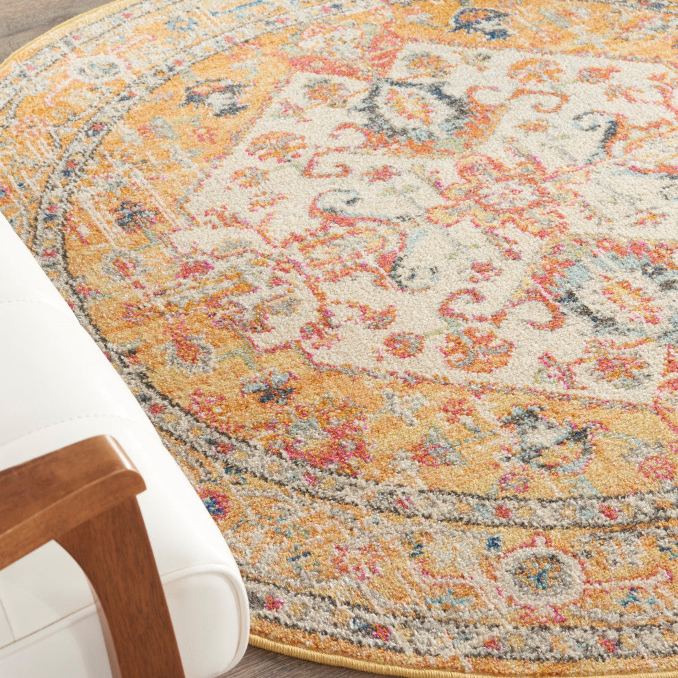 Nourison Passion 4' x Round Ivory/Yellow Bohemian Indoor Area Rug