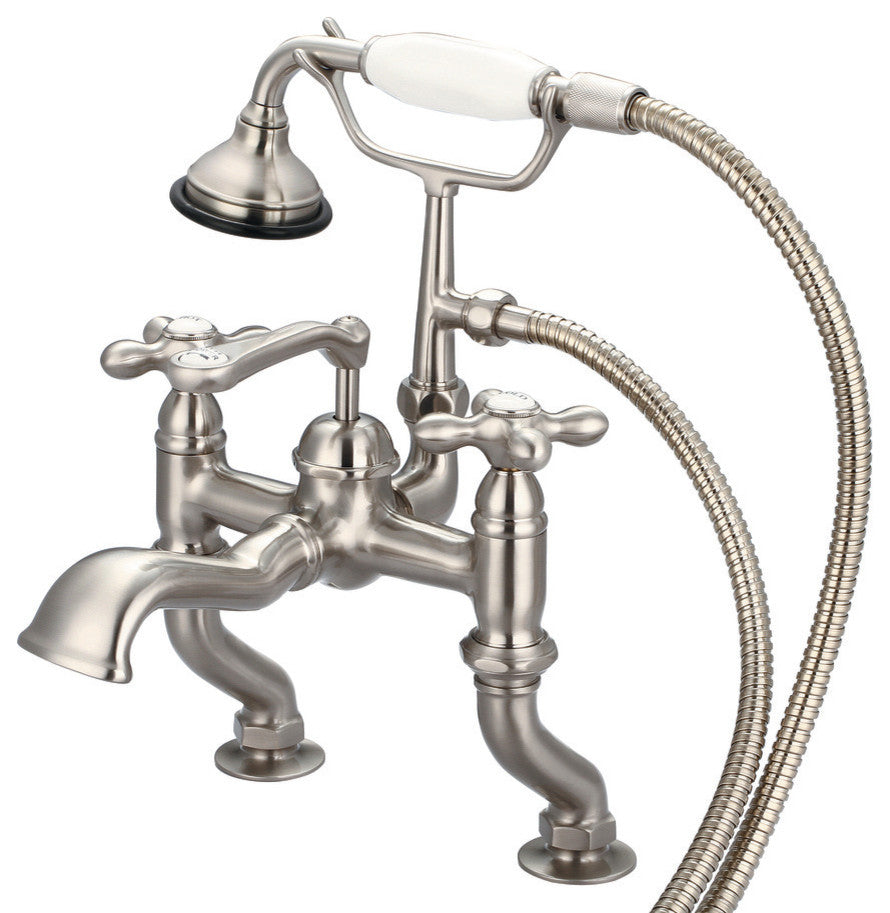Vintage Classic Deck Mount Tub Faucet With Handshower, Brushed Nickel Finish Wit