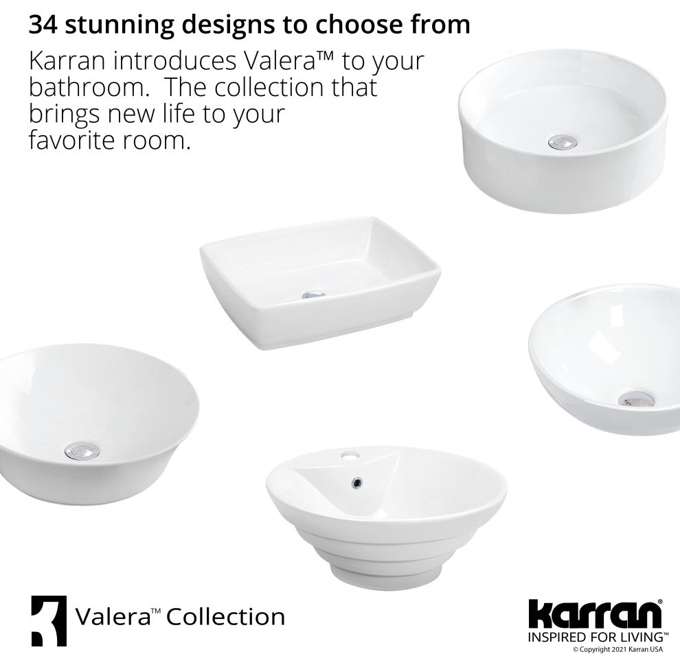 Karran VC-428-WH Valera 18" Vitreous China Vessel Bathroom Sink, White