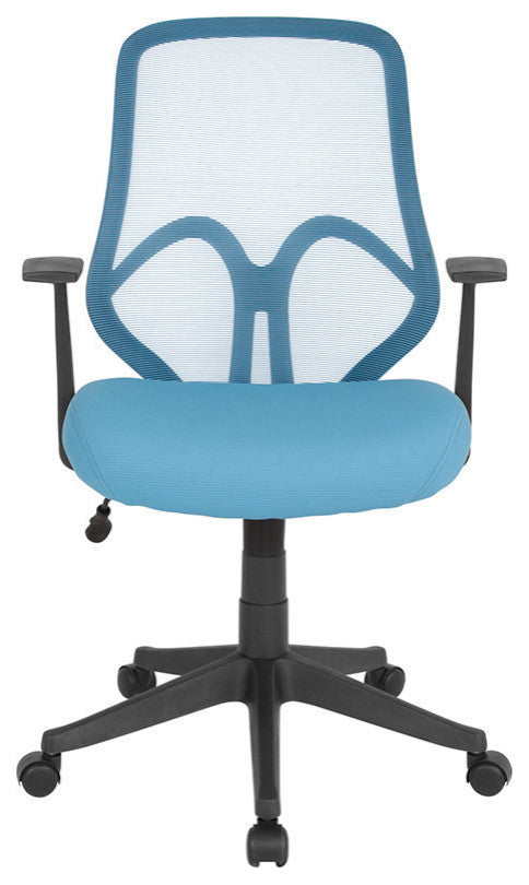 Salerno Series High Back Mesh Chair With Arms, Light Blue
